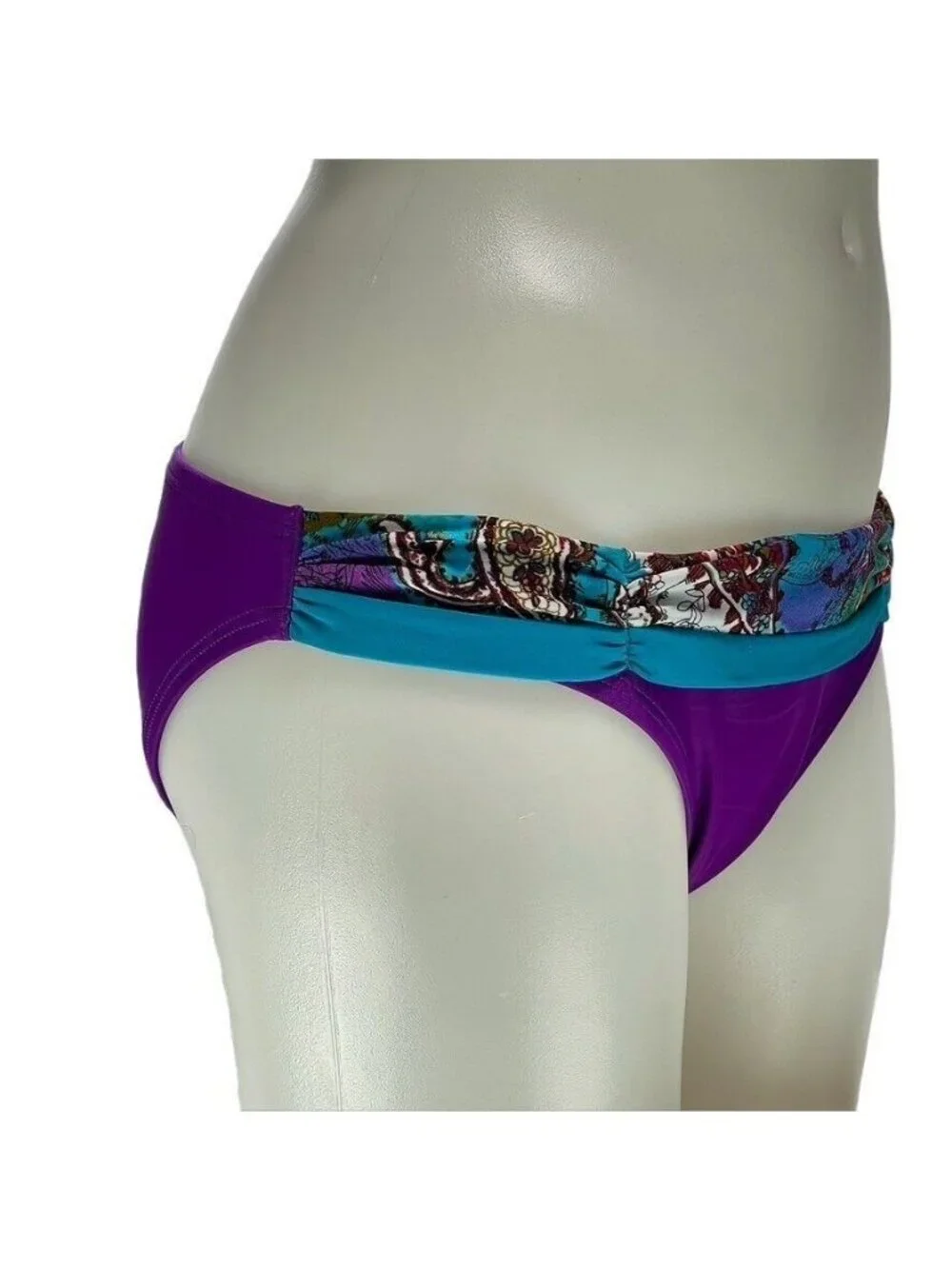 Becca By Rebecca Virtue Womens Paisley Band Hipster Bikini Bottom Purple/Teal M
